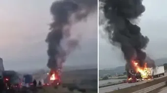 Choque de tráileres genera incendio y cierre vial en Arco Norte