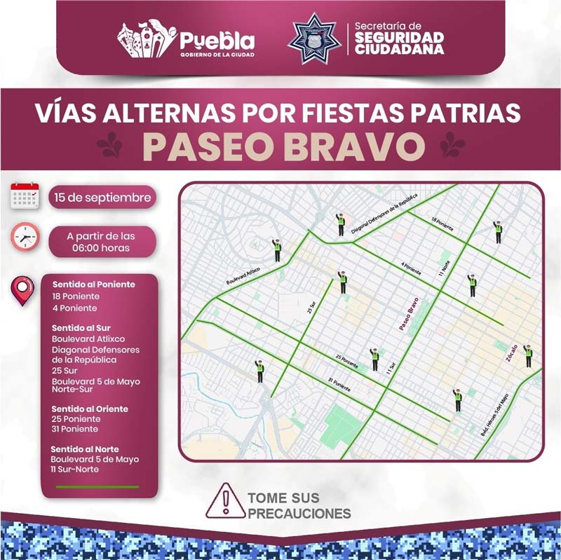 Accesos cerrados al Zócalo y Paseo Bravo; habrá transporte público nocturno por fiestas patrias