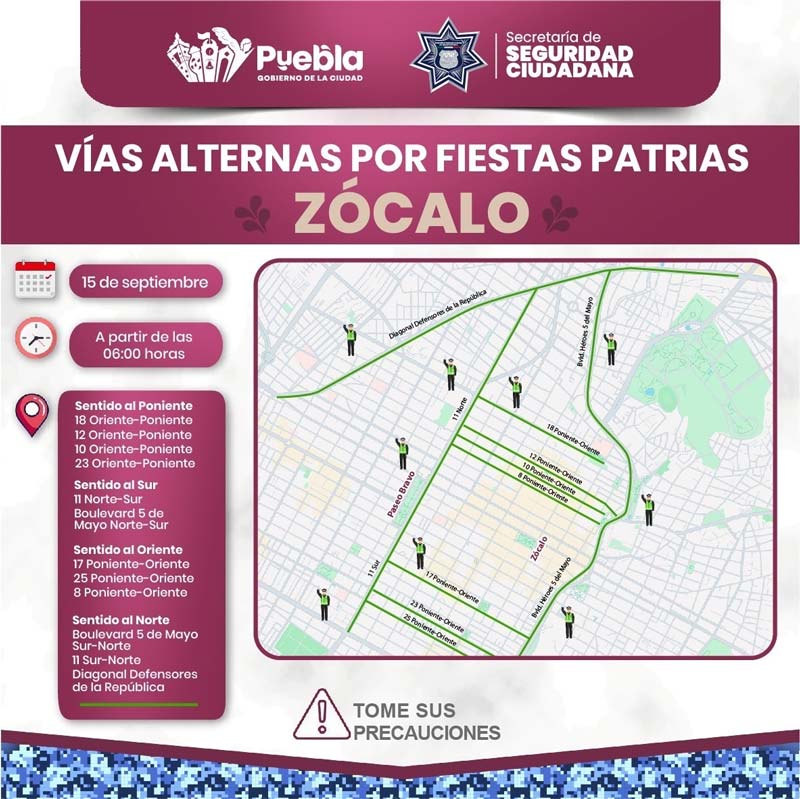 Accesos cerrados al Zócalo y Paseo Bravo; habrá transporte público nocturno por fiestas patrias