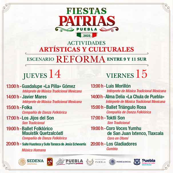 Esta es la cartelera artística para las fiestas patrias en Puebla capital