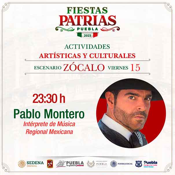  Puebla, Pue. A partir de este jueves 14 y hasta el domingo 17 de septiembre, en el Centro Histórico se vivirá el folclore mexicano gracias a una agenda especial de actividades para celebrar las Fiestas Patrias 2023, con eventos gratuitos en el ‘Escenario Reforma’ –ubicado entre la 9 y 11 Norte-Sur— así como en el zócalo de la ciudad. Te puede interesar: Estás listo para los ANTOJITOS, te decimos la variedad y sus precios Se trata de una programación llena de música regional, mariachi, danza folclórica, coros rancheros y ritmos varios, que el Instituto Municipal de Arte y Cultura (IMACP) ha organizado para que el grito de ‘Viva México’ se entone con orgullo y tradición. En el Escenario Reforma, las presentaciones artísticas se vivirán únicamente el 14 y 15 de septiembre, de las 13:00 y las 20:00 horas en ambas fechas, donde destacan las interpretaciones de Guadalupe ‘La Pilla’ Gómez, Los Jijos del Son, Alma Delia ‘La Chula de Puebla’ y Los Gladiadores. A su vez, desde el zócalo de la ciudad la música en vivo y la danza regional podrán disfrutarse del 14 al 17 de septiembre, en horarios variables; Pablo Montero, DJ Pelos, Jesús Dávila, Makupa, Grupo Arrebato, Ballet Folclórico Nahui Ollin, Orquesta Bembelé y Axolote, son algunos de los artistas que deleitarán al público poblano con sus performances. La programación a detalle puede encontrarse en la página pueblacapital.gob.mx, así como en las redes sociales del Ayuntamiento: @PueblaAyto y @IMACP. *BC 