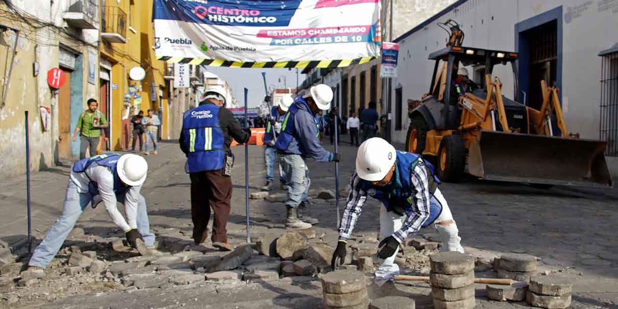 Iniciaron obras en la 10, 12, 14 y 16 Oriente-Poniente del Centro Histórico de Puebla