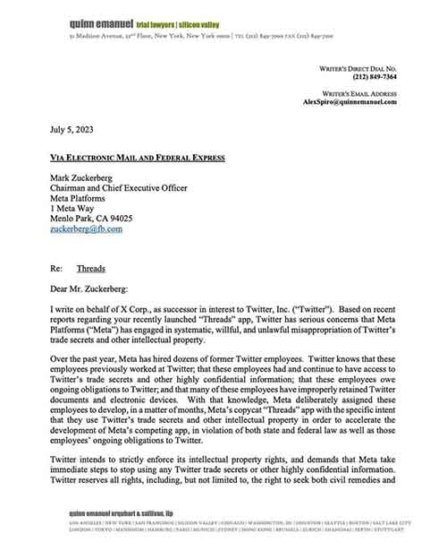 Musk amenaza con demandar a Meta por utilizar secretos Twitter para lanzar su nueva aplicación Threads