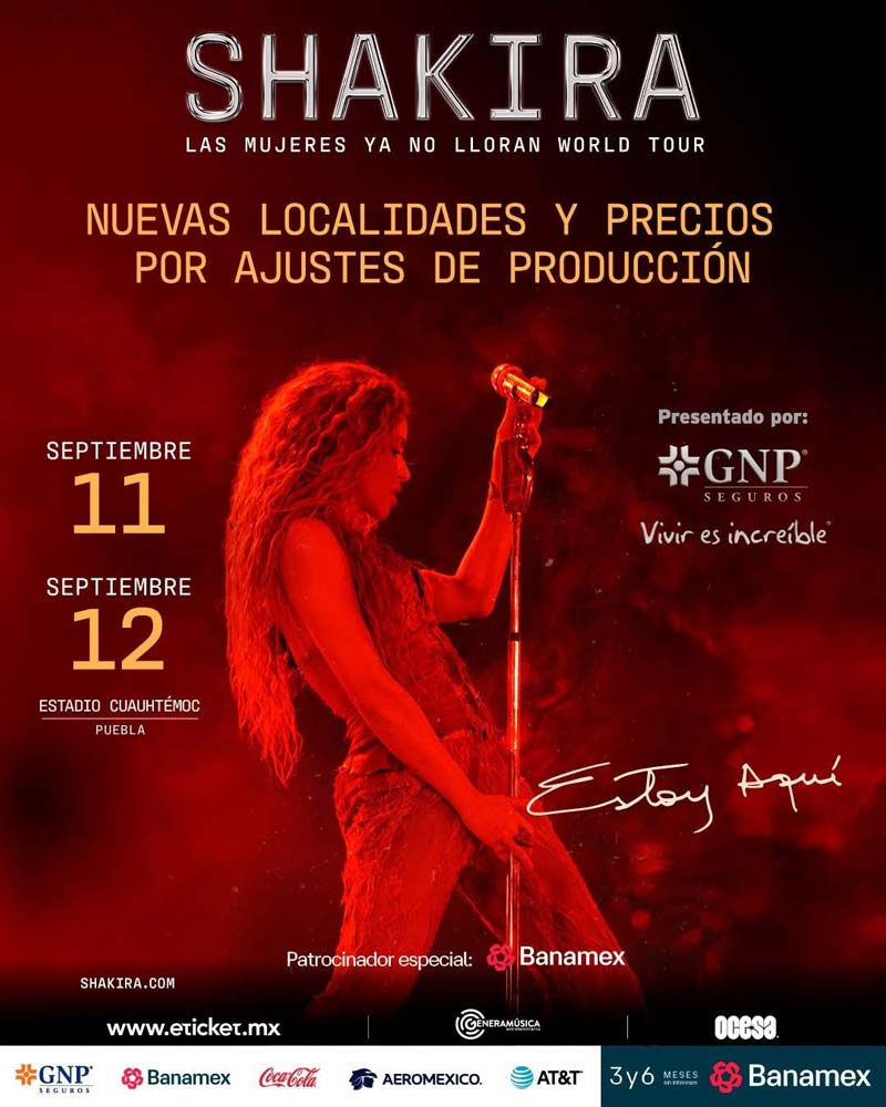 Todavía hay boletos para conciertos de Shakira en Puebla