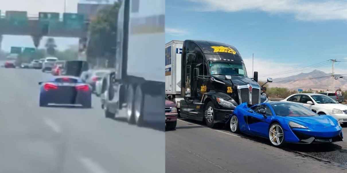 Tráiler colisionó contra un deportivo de lujo, el VIDEO se volvió viral