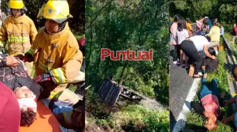 FOTOS. Autobús de pasajeros cae a barranco en Huachinango; hay dos  fallecidos y varios heridos