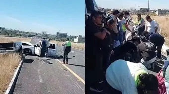 Seis albañiles lesionados en volcadura sobre la autopista Atlixco-Puebla
