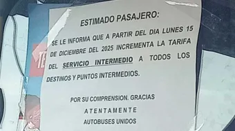AU anuncia aumento general en tarifas para rutas de Puebla