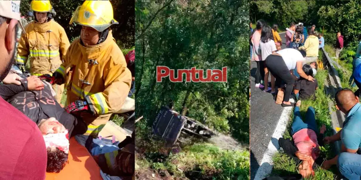 FOTOS. Autobús de pasajeros cae a barranco en Huachinango; hay dos  fallecidos y varios heridos