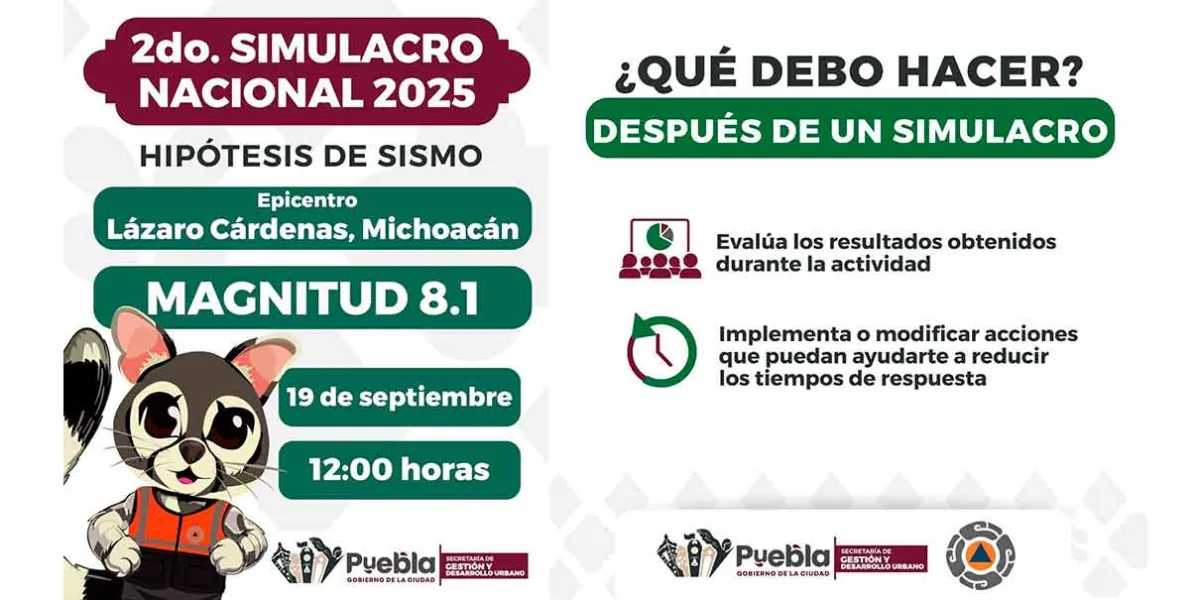 Puebla participará en el 2do Simulacro Nacional 2025: prepara tu plan de emergencia