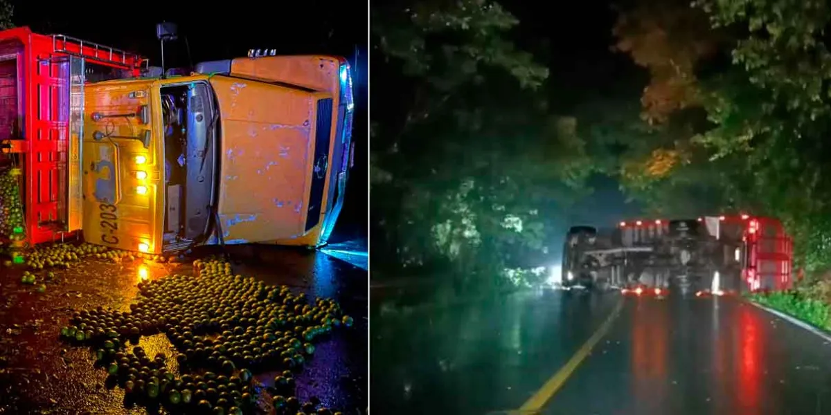 Camión cargado con naranja volcó en carrera de Jalpan
