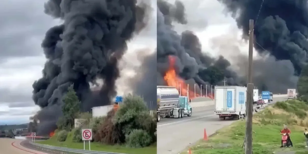 Pipa se incendia tras choque en autopista México-Puebla; conductor gravemente lesionado